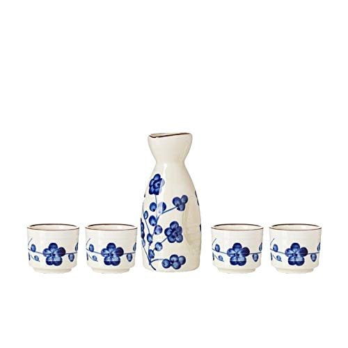 SET of 5 Japanese Porcelain Sake Bottle Cups Set Crystal Metallic Made in Japan 